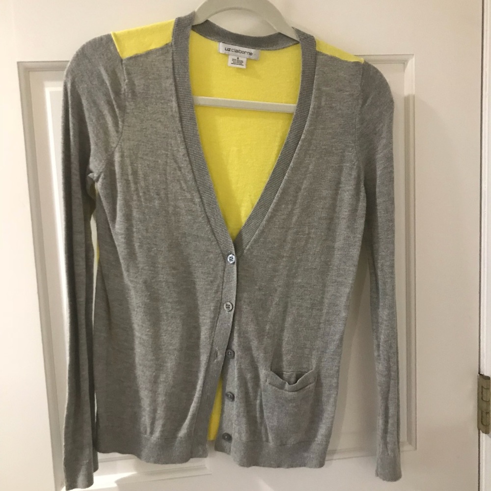 Liz Claiborne Yellow and Grey Cardigan